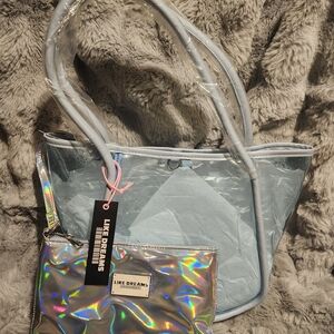 Like Dreams Serene Hologram Clutch and Clear Light Blue Tote Set-BRAND NEW